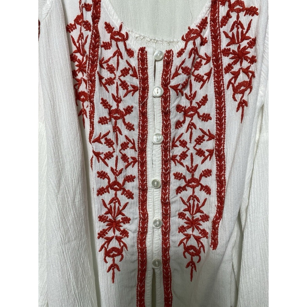 Boho Embroidered Jennifer & Grace Womens Cold Shoulder Top Cotton S‎ Red - Picture 2 of 6